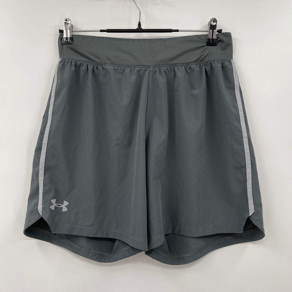 Under Armour Mens Running Shorts Gray Speedpocket Back Zip Vented